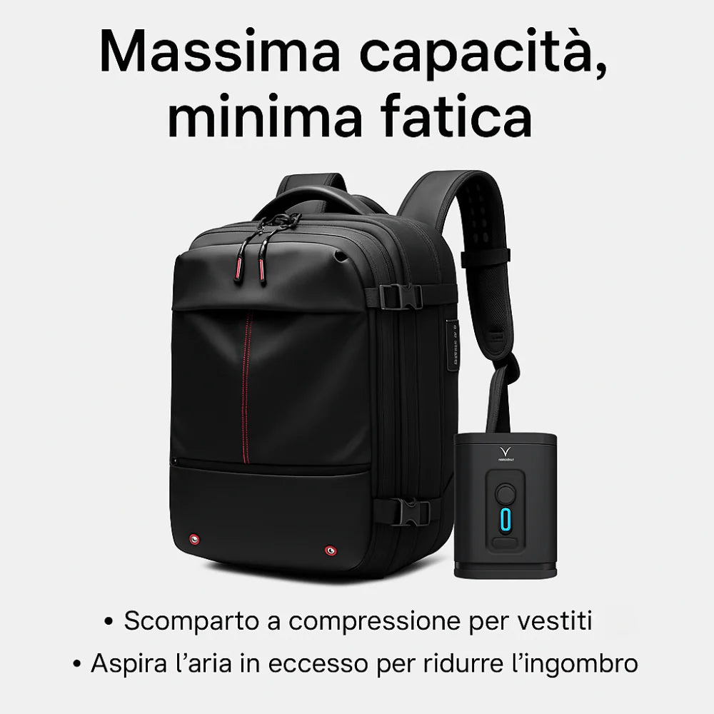Zaino salvaspazio con compressione sottovuoto